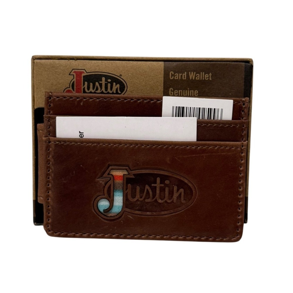 Justin Men's Classic Serape Leather Slim Bold Detailed Canvas Card Wallet NIB